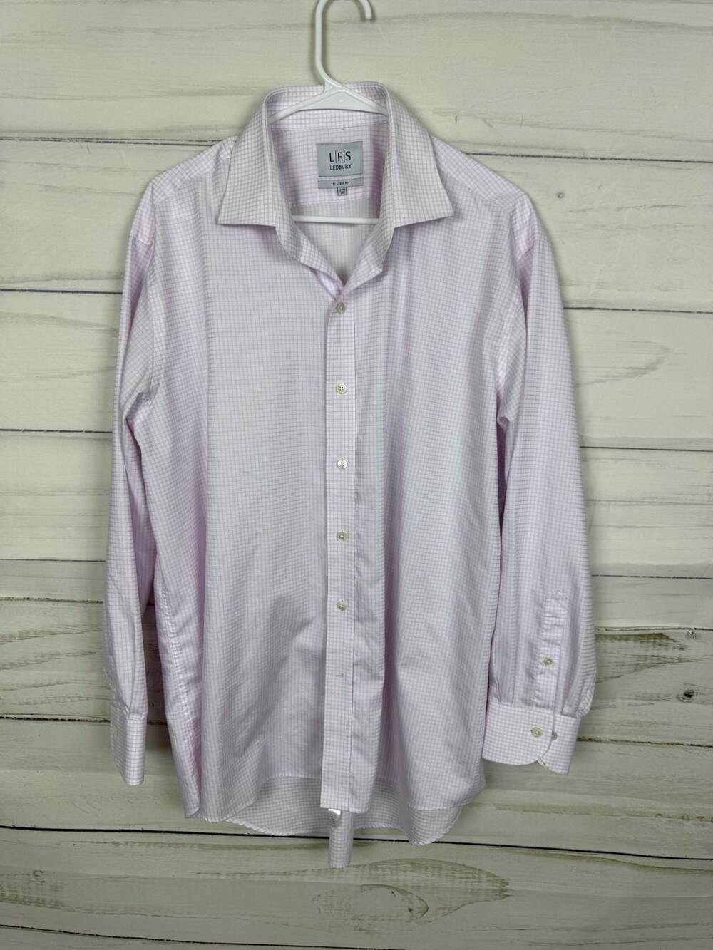 Ledbury Classic Fit Pink and White Micro Check Dress Shirt 17 1/2 XL